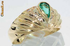 superb inel aur galben 18K cu smarald si diamante naturale 3.82gr foto