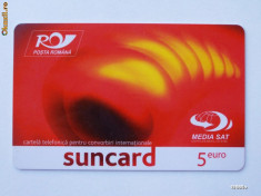 CARTELA ROMANIA SUNCARD 5 EURO PT CONVORBIRI INTERNATIONALE, PT COLECTIONARI ** foto