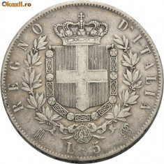 VITTORIO EMANUELE II 1861---1878. 5 LIRE ARGINT 1874 foto