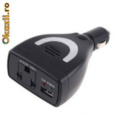 CONVERTOR AUTO 12V DC LA 220V AC 75W / Inverter USB 5V Port foto