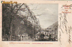 Romana,Herculane,carte postala circulata 1901: Izvorul Karoly,Baia foto