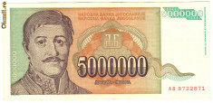 Serbia-Iugoslavia bancnota 5000000 Dinari 1993 XF+ foto