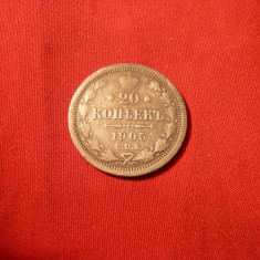 20 Kopeici 1905 Rusia argint ,d=2,2 cm , cal. medie