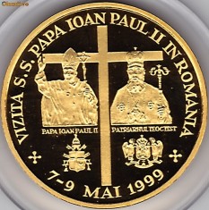 BNR 1000 lei 1999,vizita Papei Ioan Paul II la Patriarhul Teoctist,aur 31,1 gr foto