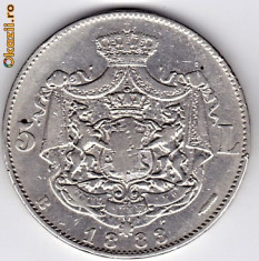Romania 5 lei 1883 argint,dreptunghi la coroana foto