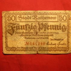 Bancnota 50 Pf.notgeld GERMANIA 1917 oras-Rathenow