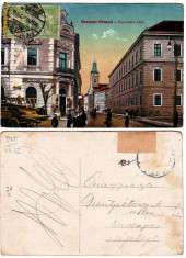 Romania,Satu Mare,carte postala circulata 1915 TCV:Str.Kazinczy,magazin evreiesc foto