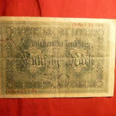 Bancnota 50 Marci 1914, GERMANIA , cu lipitura , cal. slaba