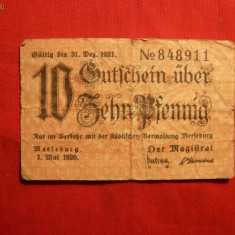 Bancnota 10 Pf.notgeld Germania ,oras -Merseburg 1920