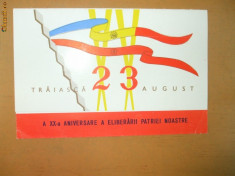 Propaganda carton lucios color 23 August 1964 Min. Invatamantului 8 x 13 cm foto