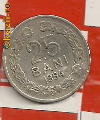 moneda 25 bani 1954 RAR foto