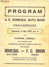 Program fotbal Somesul Satu Mare - FC Bihor 2 sept 1979 foto