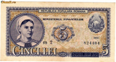 * Bancnota 5 lei 1952 foto