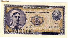 * Bancnota 5 lei 1952 foto