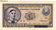 * Bancnota 5 lei 1952 foto