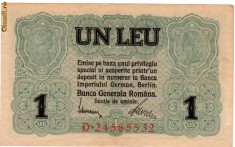 * Bancnota 1 leu BGR 1917 foto