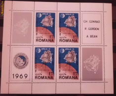 Timbre nestampilate de colectie Romania, Apollo 12, bloc de 4, 1969, LP 715a,LP 873 foto