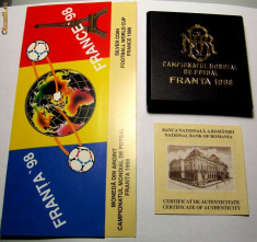 100 Lei 1998 - BNR Romania - Argint - Camionatul Mondial de Fotbal Franta - TIRAJ 5000 PIESE foto