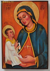 Icoana pictata pe lemn Sfanta Fecioara Maria cu Pruncul Iisus foto
