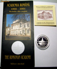 2001 Medalie Argint - BNR Romania -135 ani Academia Romana - TIRAJ 1000 PIESE foto