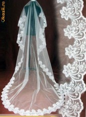 Voal mireasa tip catedrala 2,8 m , cu broderie - NOU - 2 / voal brodat lung , voaluri dantela foto