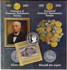 BNR 500 lei 2003,Centenarul Societatii numismatice Romane,argint 27 grame foto