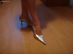 Pantofi argintii din piele foto