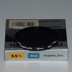 Filtru foto Marumi Blue 80A 55mm, elimina efectul surselor artificiale de lumina