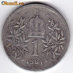1) Austria Ungaria 1 Krone-Korona (Coroana) 1894,argint,VF foto