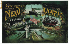 2344 - L I T H O - New York - POMPIERI, Nave - old postcard - used - 1908 foto