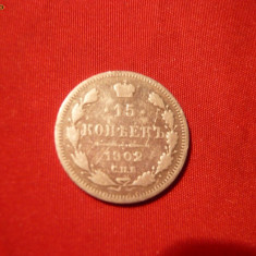 15 Kopeici 1902 Rusia , Argint ,cal.medie ,d= 2 cm
