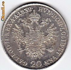 Austria 20 Kreuzer 1832 A,argint Franz II.a.UNC aproape necirculata,moneda DE COLECTIE foto