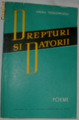 VIRGIL TEODORESCU - DREPTURI SI DATORII (POEME) [editia princeps, 1958] foto