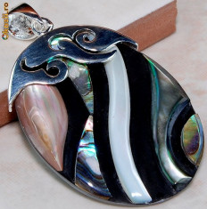_ 925 Argint Marcat, Rainbow Abalone Shell - 60 mm._ PANDANTIV = Masiv = foto