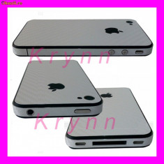 I09 Folie Sticker de protectie CARBON SKIN - Apple iPhone 4 4S fata spate + laterale, full body kitt, alba- TRANSPORT 2 LEI IN CAZUL PLATII IN AVANS! foto