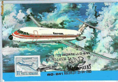 Ilustrata maxima ROMBAC 1-11- aerofilatelie - primul zbor Bucuresti - Atena, Balcanmax 83 foto