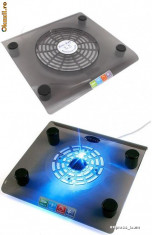 Masuta suport laptop notebook cooler pad - 1 cooler / led albastru / alimentare USB foto