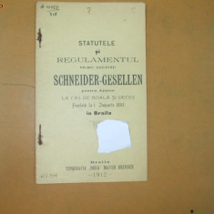 Statute Soc. Schneider - Gesellen pentru ajutor Braila 1912