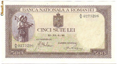 @Bancnota 500 lei 19 XI 1940,a.UNC/UNC. filigran orizontal foto