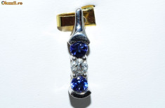 superb pandant aur alb 14K diamant si tanzanite naturale 0,90CT , 2.71gr ieftin foto