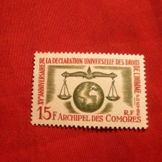 Serie- 15 Ani Declaratia Drepturilor Omului 1963 Comore Colonie Fr. ,1val.