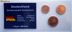 5.309 GERMANIA SET 3 MONEDE UNC IN FOLDER 1, 2, 5 EUROCENTI 2002 A foto