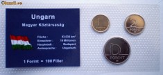 5.311 UNGARIA SET 3 MONEDE UNC IN FOLDER 1F 2004, 2F 2007, 10F 2004