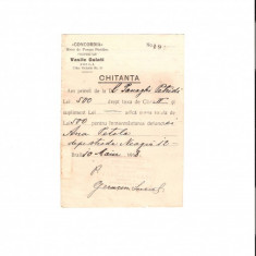 156 Document vechi-1918-Chitanta catre Panaghi Petridi(grec?)(deces,Ana Petala)-,,Concordia" Birou de Pompe Funebre,propietar Vasile Galati,dinBraila