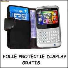 Husa / Toc tip portofel Piele neagra HTC ChaCha CHA CHA + Folie protectie display GRATIS foto
