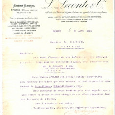 167 Document vechi in limba franceza -Nantes1920- ,,L. Leconte &amp; Cie" agentie maritima, referitor la Alger -catre A.Davis(grec?) Braila-filigran