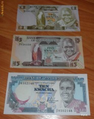 Lot 3 bancnote Zambia 2kwacha , 5 si 10 kwacha UNC necirculate foto