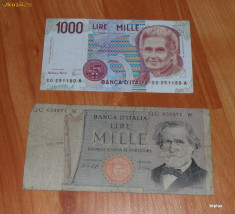 Lot 2 bancnote Italia 1000 lire RAR foto
