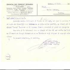 215 Document vechi -1937,Banca de Credit Roman,Bucuresti, catre Moritz Rothman(evreu?), Braila-Prutul nu are apa(Branza), Slep ,,Horia",(limbare?)