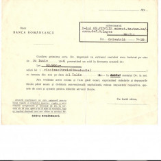 221 Document vechi -1944,Onor Banca Romaneasca ,catre Gh. Fidelis(grec?)executor testamentar defunct M.Lagos